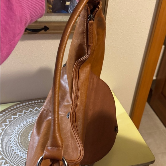 Studded Edgy Brown Vegan Leather Handbag - Picture 5 of 9